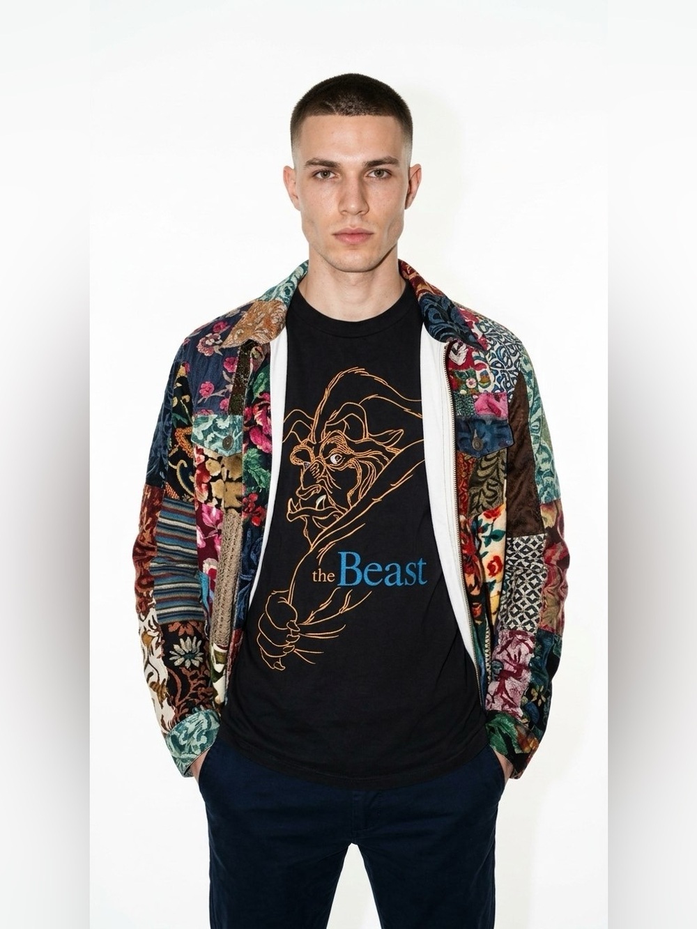 Disney "The Beast" Graphic Tee Blue Oversized Y2K Men's T-Shirt